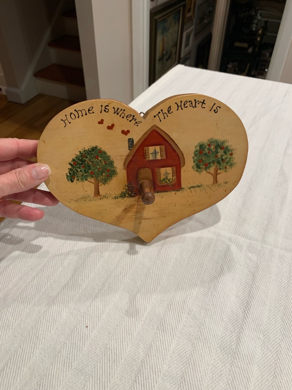 Vintage Wooden heart key holder with "Home is where the heart is"